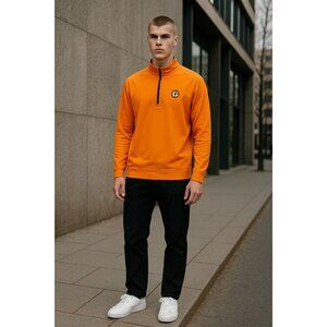 WAGGLE Men Loosey Goosey Quarter Zip Orange Pullover LARGE